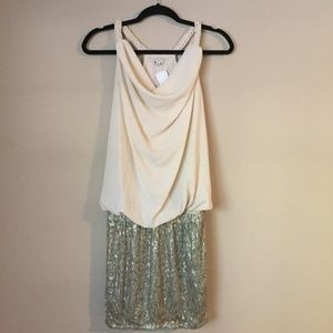 English Rose Formal Cream & Gold Sequin Mini Dress